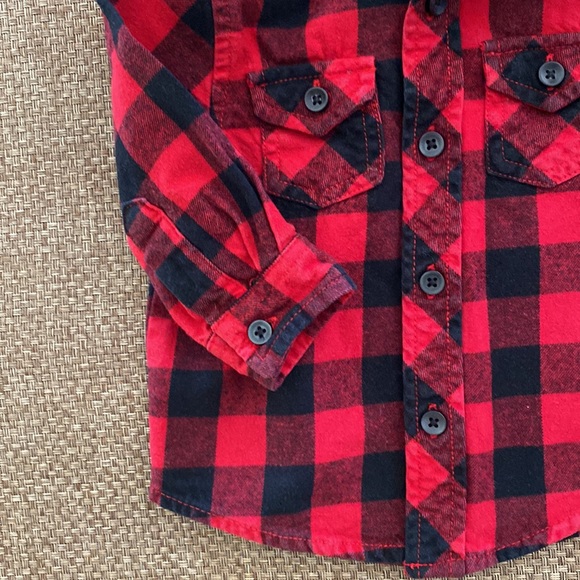 Joe Fresh Flannel Red Black Buffalo Plaid Button-Down Shirt 3-6 Months - Picture 3 of 7